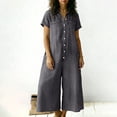 thumbnail image 7 of Women's Loose-Fitting Linen Jumpsuit with Short Sleeves and Solid Color, 7 of 7