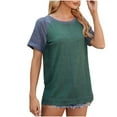 thumbnail image 4 of HOMBOM Womens Tops Clearance Solid Green Crew Neck Short Sleeve T-Shirt Top Holiday Tops S, 4 of 6