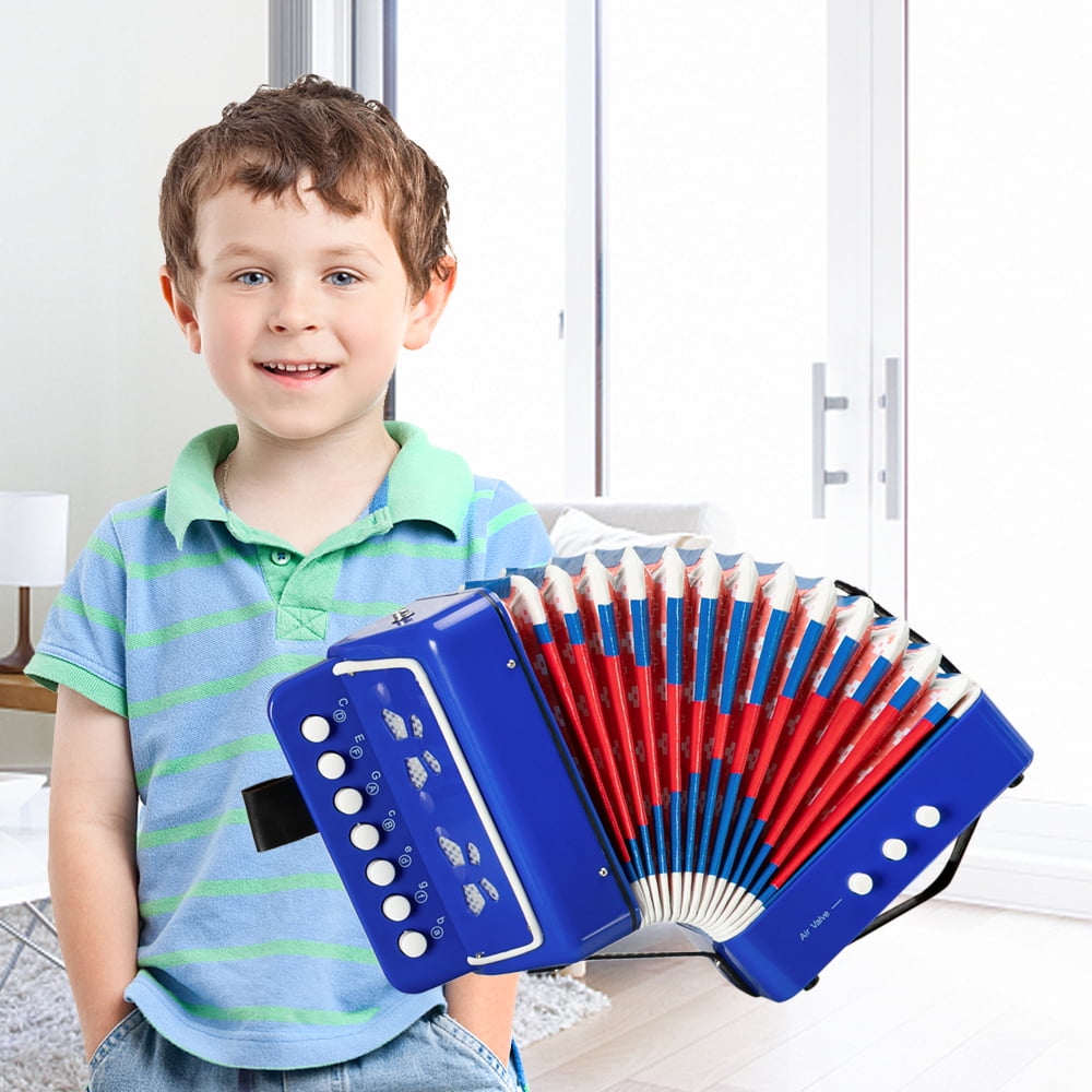 7-Key 2 Bass Childrens Mini Pre Kindergarten Learning Materials Easy to Learn Music Blue Chic and Professional Accordion for Kids Children and Beginners Light and Portable 
