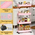 thumbnail image 2 of LLMRR 4 Tier Slim Rolling Cart, Rolling Storage Cart with Lockable Wheels, Bathroom Storage Cart, Mobile Shelving Unit Cart, Storage Organizer for Kitchen Bathroom, Pink, 2 of 6