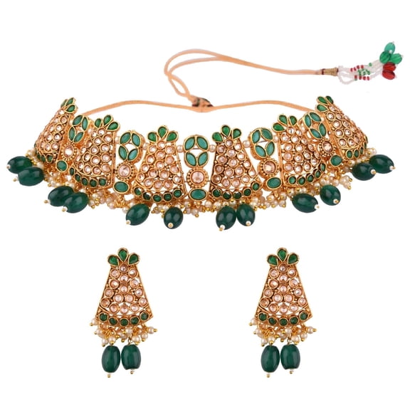 Efulgenz Indian Jewelry Bollywood Faux Pearl Crystal Choker Necklace Earrings Wedding Jewelry Set for Women