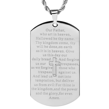 - Men's Mirror Polish Stainless Steel 'Lord's Prayer' Dog Tag Pendant