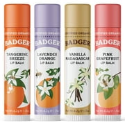 Badger Classic Lip Balm Set Yellow Box: Tangerine, Lavender Orange, Vanilla, Grapefruit, 0.15 oz (4 Pack)
