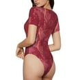 thumbnail image 3 of Balery Abstract Red Marble Women's Short Sleevee Crew Neck Bodysuit Tops Short Sleeve Tops Basic-Medium, 3 of 9