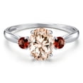 thumbnail image 3 of Gem Stone King 10K White Gold Peach Morganite and Red Garnet 3-Stone Ring for Women | 1.30 Cttw | Oval 8X6MM | Gemstone October Birthstone | Size 8, 3 of 6