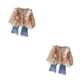 thumbnail image 3 of Jumpingount Conjunto de abrigo para niña, traje para niños, traje para niños, piel, cierre de encaje, diario, otoño, pantalones de moda, Beige 100cm 2piezas, 3 of 6