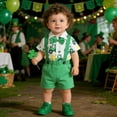thumbnail image 2 of Bainana Infant Boys St. Patrick'S Day Outfit Set Cartoon Car Print Short Sleeve Lapel Collar Romper And Overalls Set Comfortable Soft Newborn Kids Outfits Green Size 9-12 Months, 2 of 9