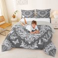 thumbnail image 3 of Homewish Halloween Skull Skeleton Queen Comforter Set,Spider Web Goth Damask Comforter Sets Queen,Gray White,Light Gray Reversible,3-Piece,1 Comforter and 2 Pillowcases, 3 of 7