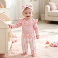 thumbnail image 5 of CAICJ98 Newborn Infant Baby Girls Clothes Ribbed Romper Bodysuit Pants Headband Set Fall Winter Outfits (Pink,3-6 Months), 5 of 7