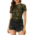 thumbnail image 1 of INSPIRAR CHIC Blusas de fiesta metálicas texturizadas de manga corta brillantes para mujer L Negro Oro, 1 of 7