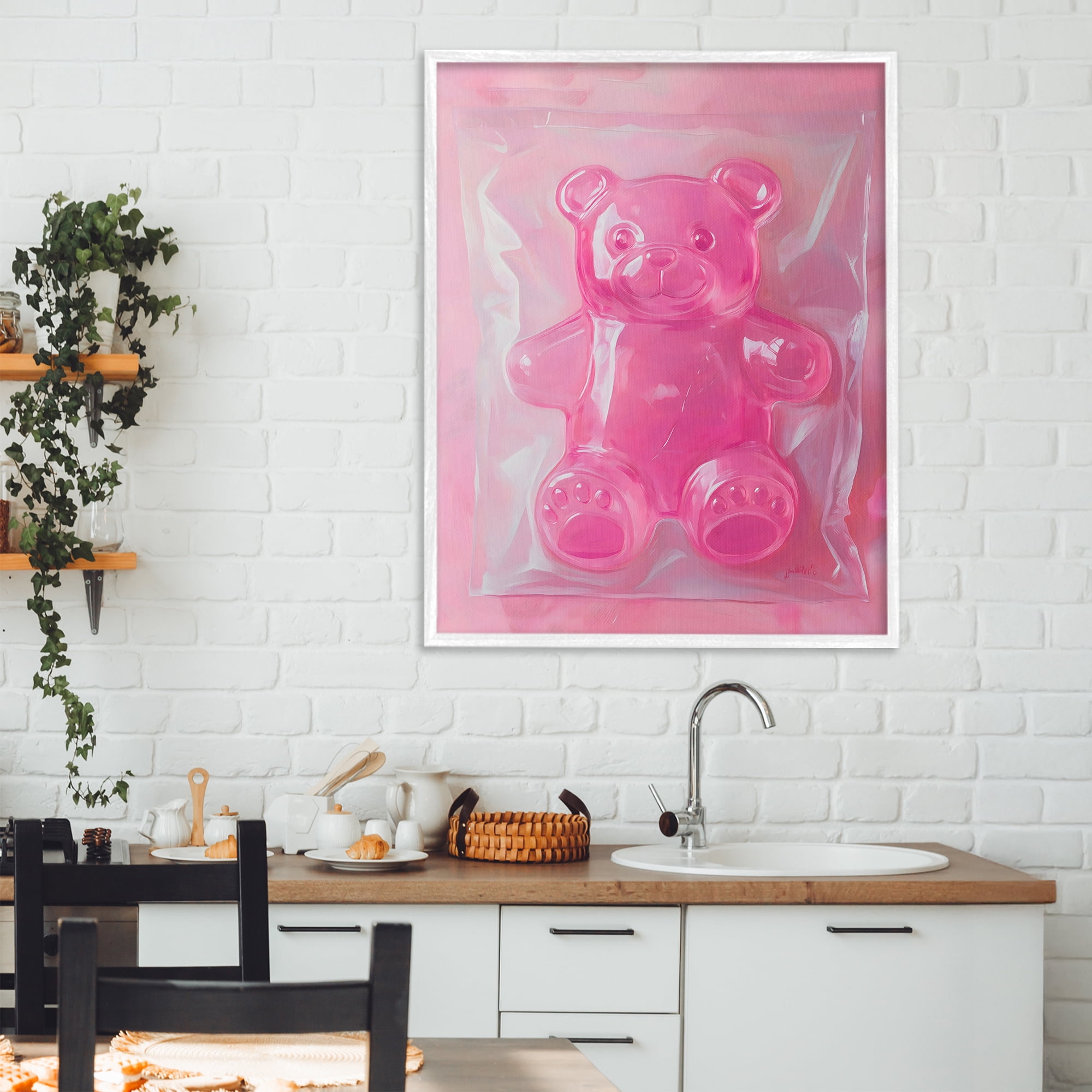 Stupell Industries Pink Gummy Candy Bear White Framed Giclee Art, design by The Prints Vibe