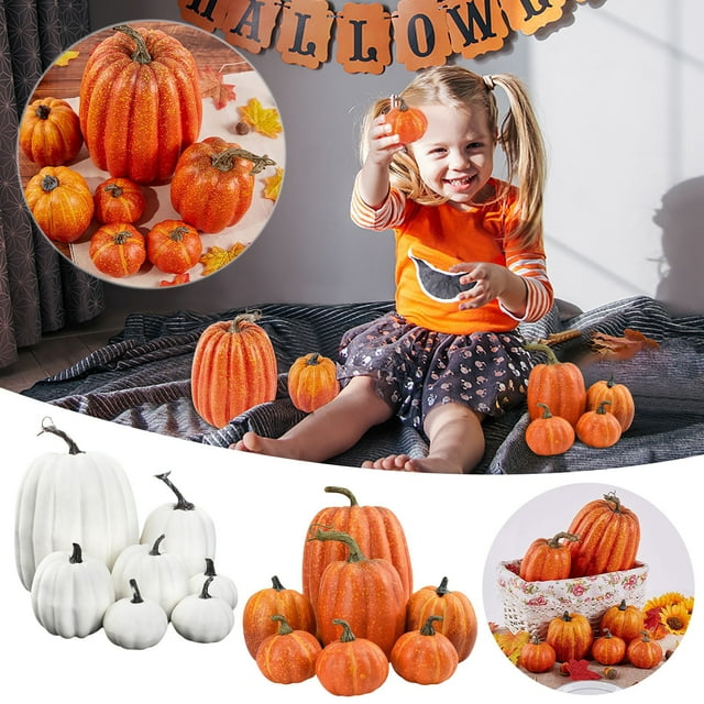 Fiudx Juego de Calabazas de Halloween, Decoraciones de Espuma Realistas, Adornos Otoñales de Varios Tamaños, Perfecto para Decorar Fiestas, Mesas de Acción de Gracias, 7 Piezas Variadas, Manualidades