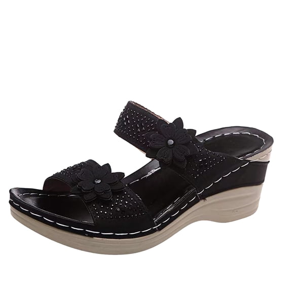 Sopiago Womens Sandals Womens Open Toe Dressy Platform Sandals Slip on Elastic Ankle Strap Wedges Black,8