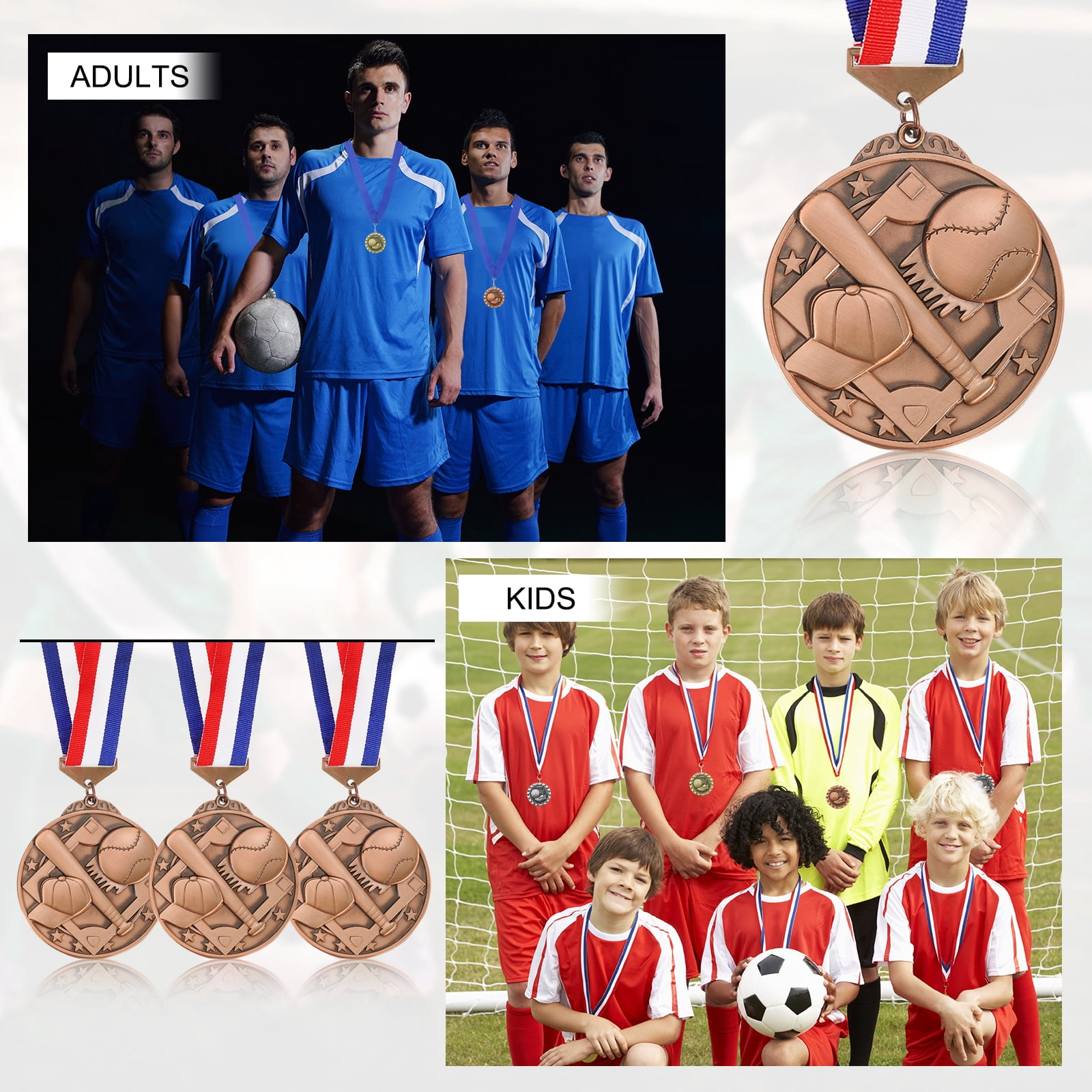 Uxcell Baseball Games Cap Award Medals with Ribbons, Winner Medals Prizes for Competitions Sports Party Red