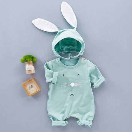 

Leutsin Newborn Infant Baby Girls Boys Cartoon Rabbit Ear Romper Jumpsuit+Hat Outfits