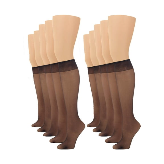 No nonsense Women's Sheer Knee Highs with Comfort Top 8 Pair Pack, Off Black, One Size