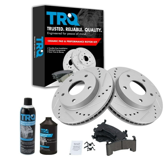 TRQ Ceramic Disc Brake Pad & Performance Coated Rotor Kit w/Chemicals BKA18022