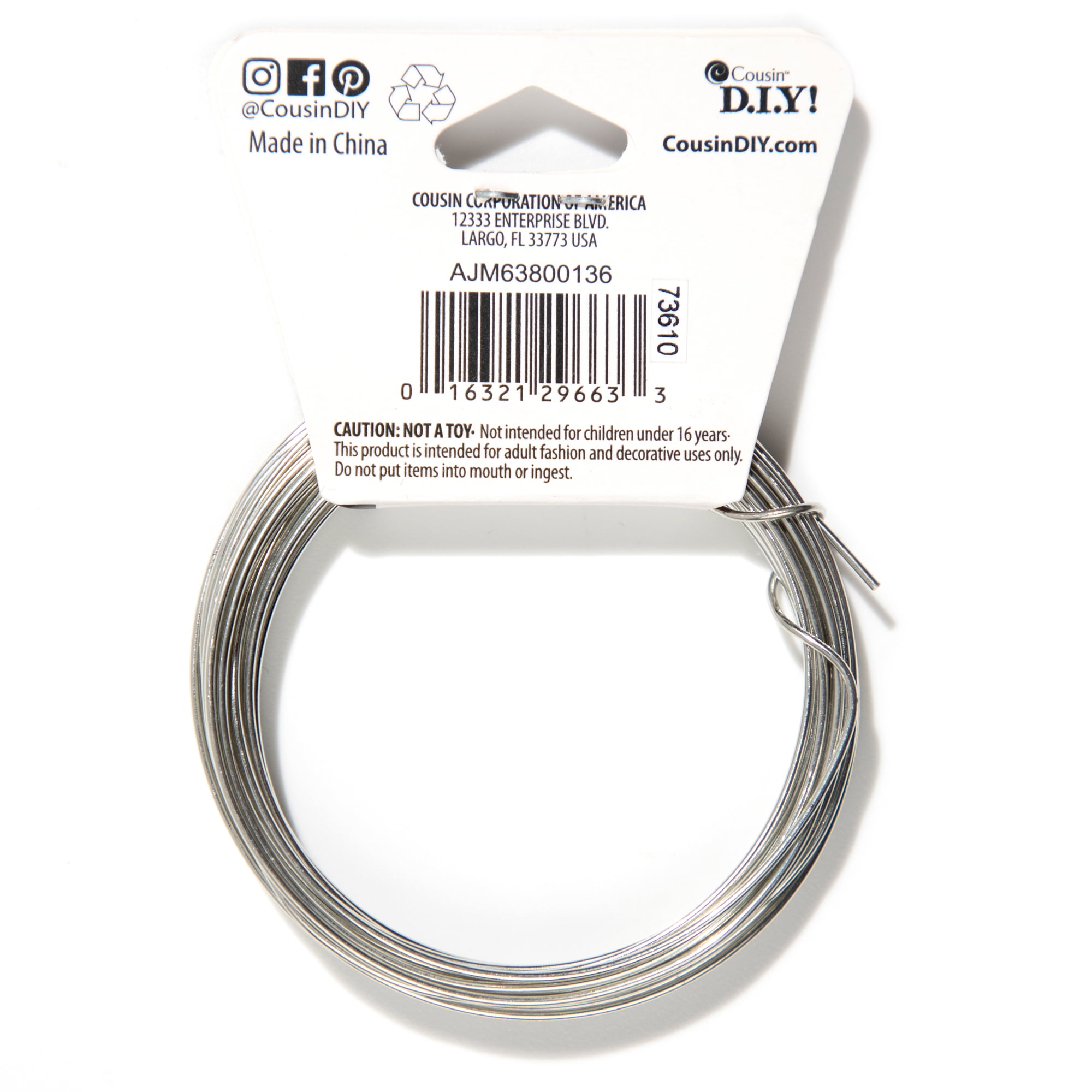 Cousin DIY Coated Copper Wire, Silver Finish, 18 Ga, 14 ft Roll