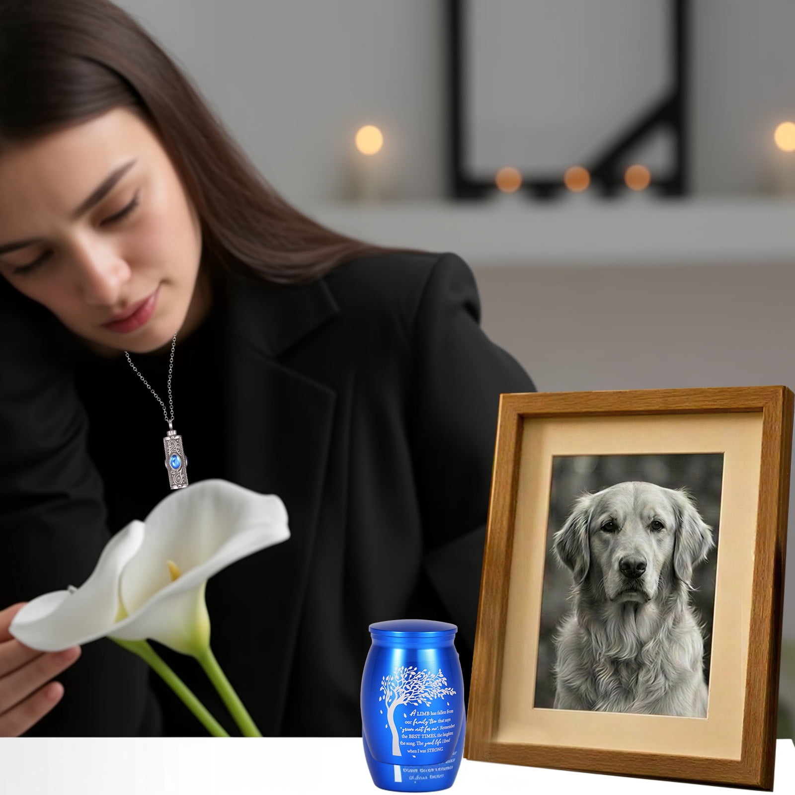 Threns Cremation Urn Necklace for Ashes, Small Cremation Urns for Human/Pet Keepsake Sharing Urns Memorial Ashes Holder-A Limb has Fallen from The Family Tree (8Pcs-Blue)