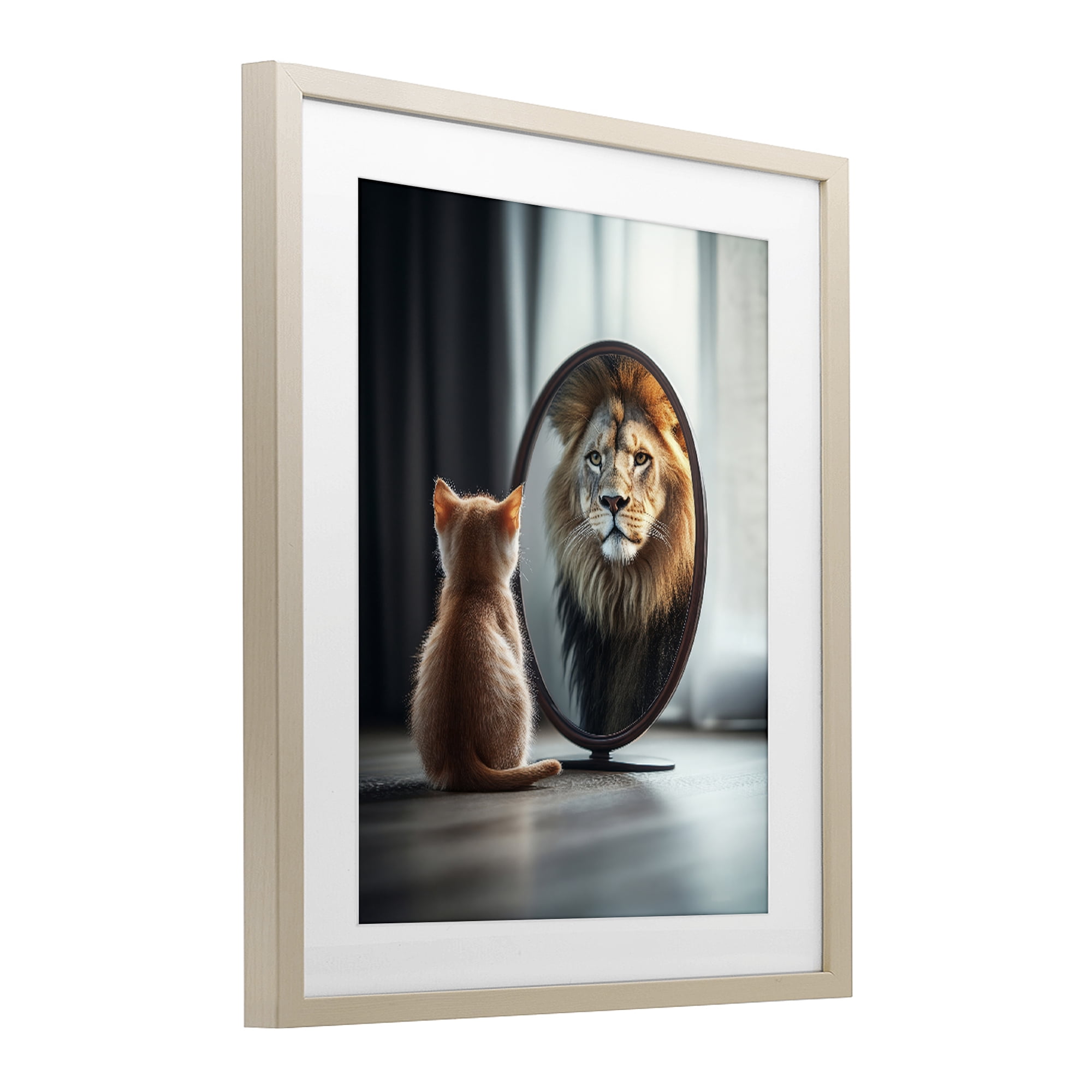 Stupell Industries Kitten Becomes Lion Illusion Birch Framed Print Under Glass, design by Scott Stulberg