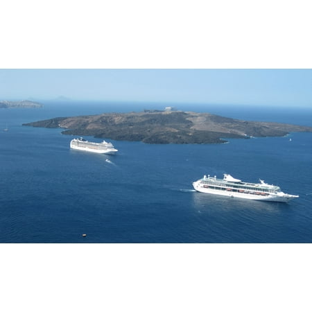 LAMINATED POSTER Cruise ships near the island of Santorini, Greece. Poster Print 24 x