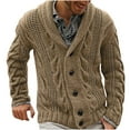 thumbnail image 3 of UVEASISHA Mens Shawl Collar Cardigan Sweater Cable Knit Button Down Sweaters Long Sleeve Casual Winter Outwear Fisherman Open Front Cardigans Brown XL, 3 of 4