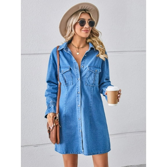 Pocketed Dropped Shoulder Mini Denim Dress