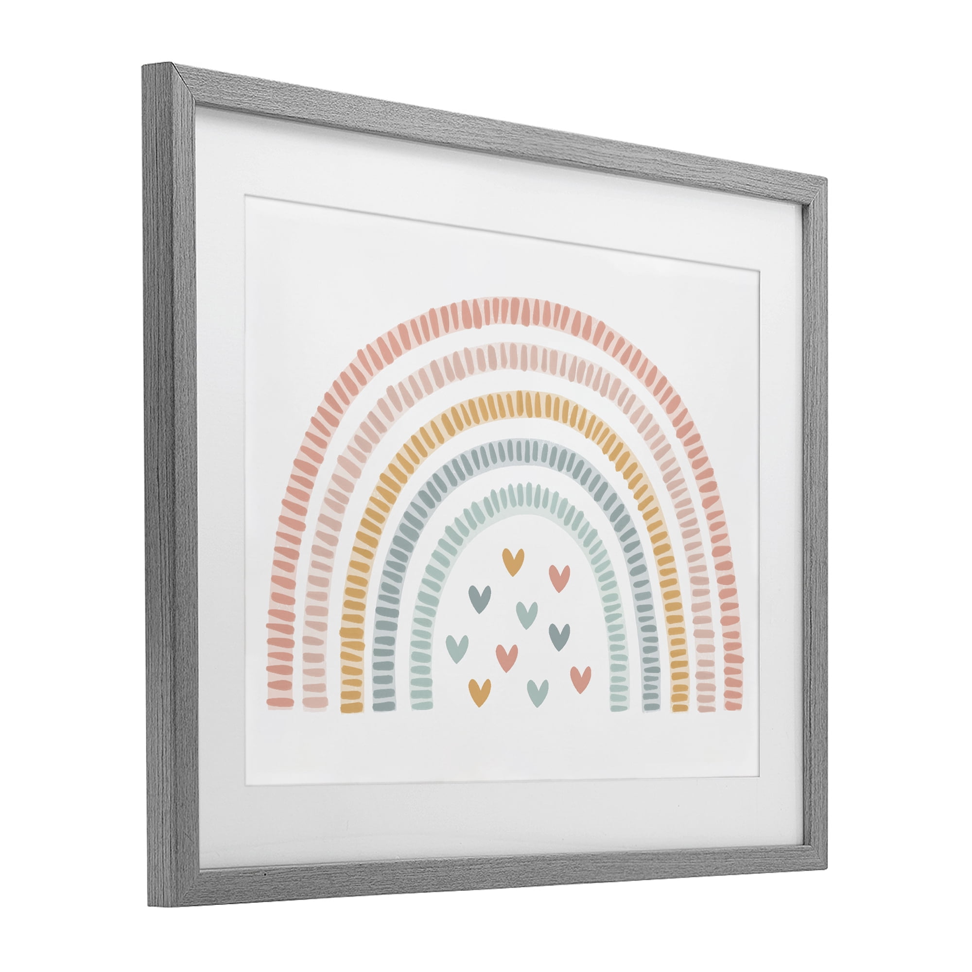 Stupell Industries Whimsical Pastel Rainbow with Hearts Gray Framed Print Under Glass, design by Lil' Rue