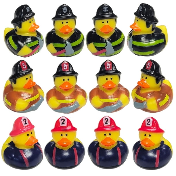 Patos de goma para bomberos (2 pulgadas), tamaño estándar. (Paquete de 12) lindos juguetes de piscina para bañera de pato. (Patos de goma de bombero)