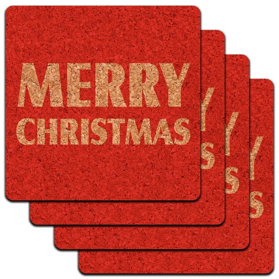 Merry Christmas Bold Low Profile Cork Coaster Set