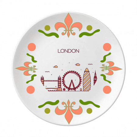 

London England Flat Landmark Pattern Flower Ceramics Plate Tableware Dinner Dish