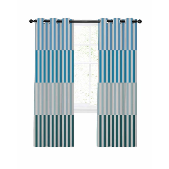 Colorful Stripe Blackout Curtains 72 Inches Long for Bedroom, Modern Teal Blue Green Vertical Striped Thermal Insulated Room Darkening Black Out Window Curtain Panels Grommet Drapes for Living Room