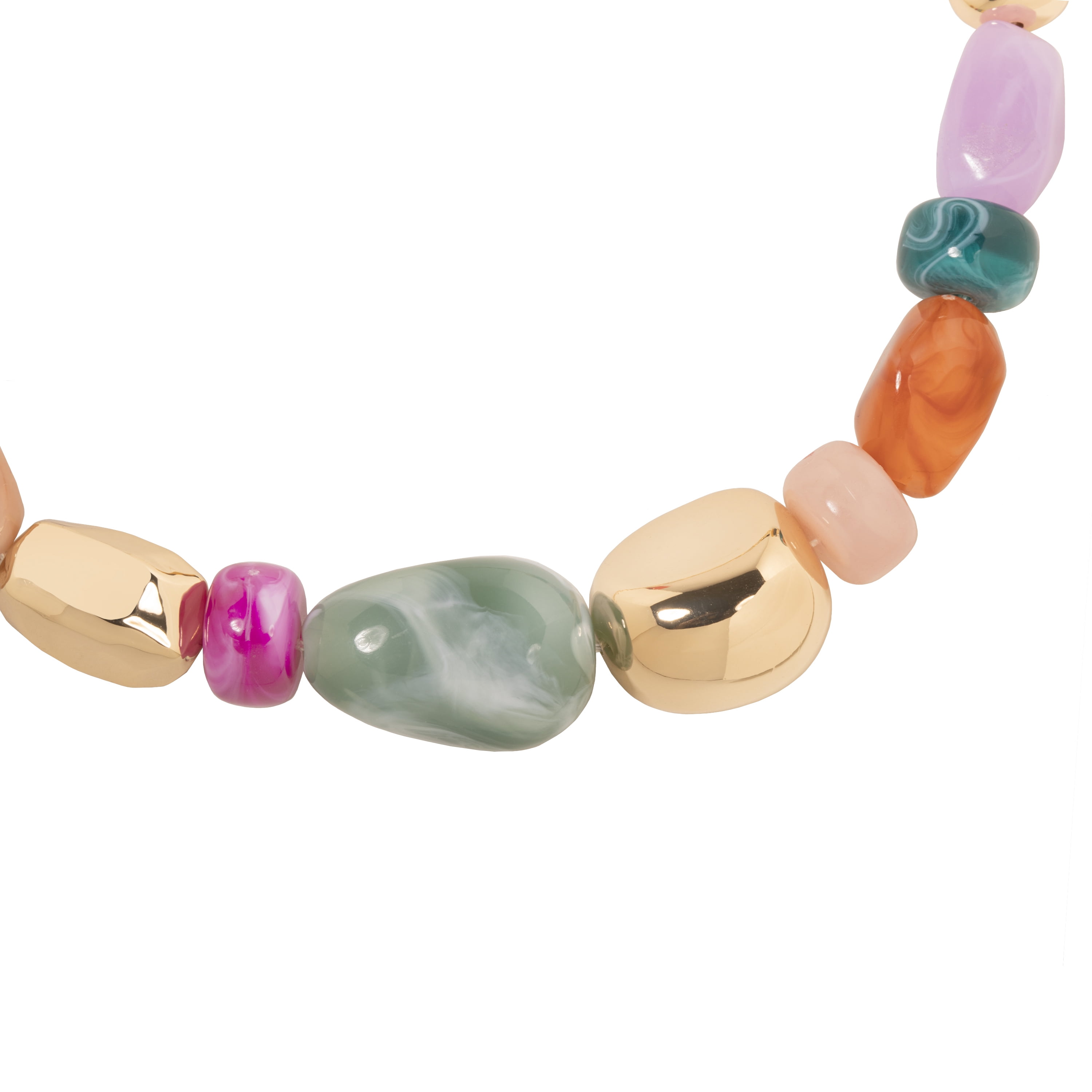 Time and Tru Women's Gold Tone Statement Necklace with Colorful Beads and Chain Detail