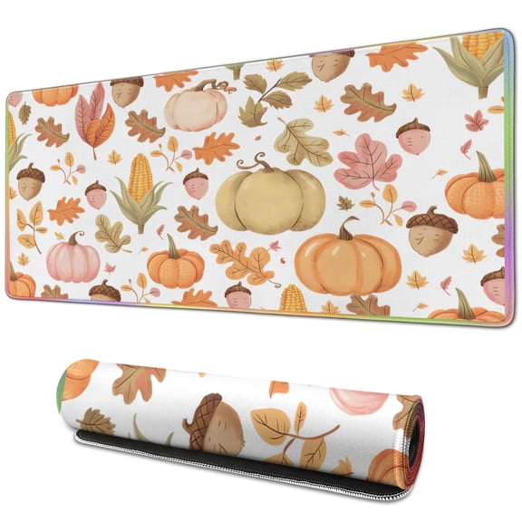 Thanksgiving Day Large Gaming Mouse Pad Extended Fall Pumpkin Sunflower Mousepad Gaming with Stitched Edges, Washable, Non-Slip Base Water Resist Keyboard Pad for Gamer, Office & Home, 31.5 X 11.8 in