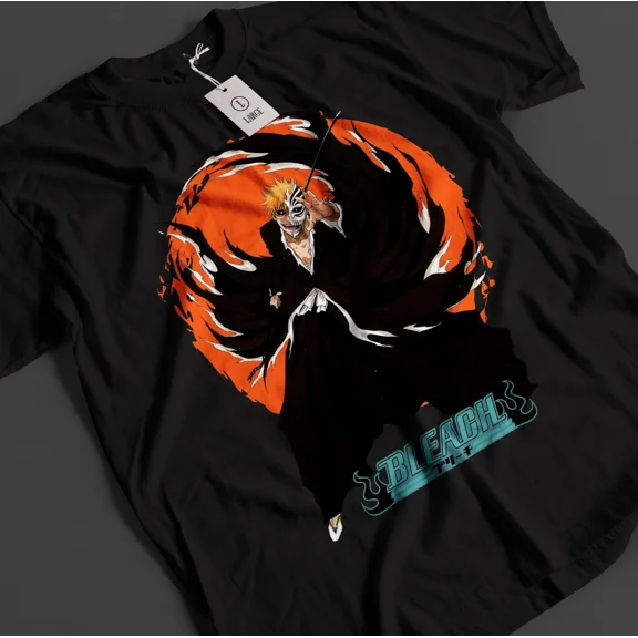 RARE Bleach Anime Shirt Ichigo Bankai T-Shirt Byakuya Tshirt Aizen Zaraki Unisex Tee