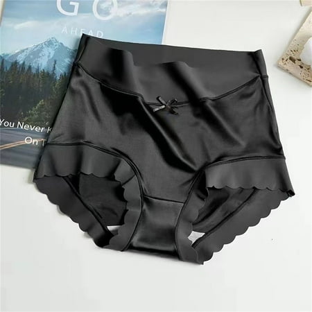 Hamky Womens Underwear Seamless Underwear Premium Satin Ice Silk High Waist Panties Satin Ice Silk Seamless Shaping Briefs Ice Silk High Waist Pantie High Waisted Underwear Hipster Panties Black L