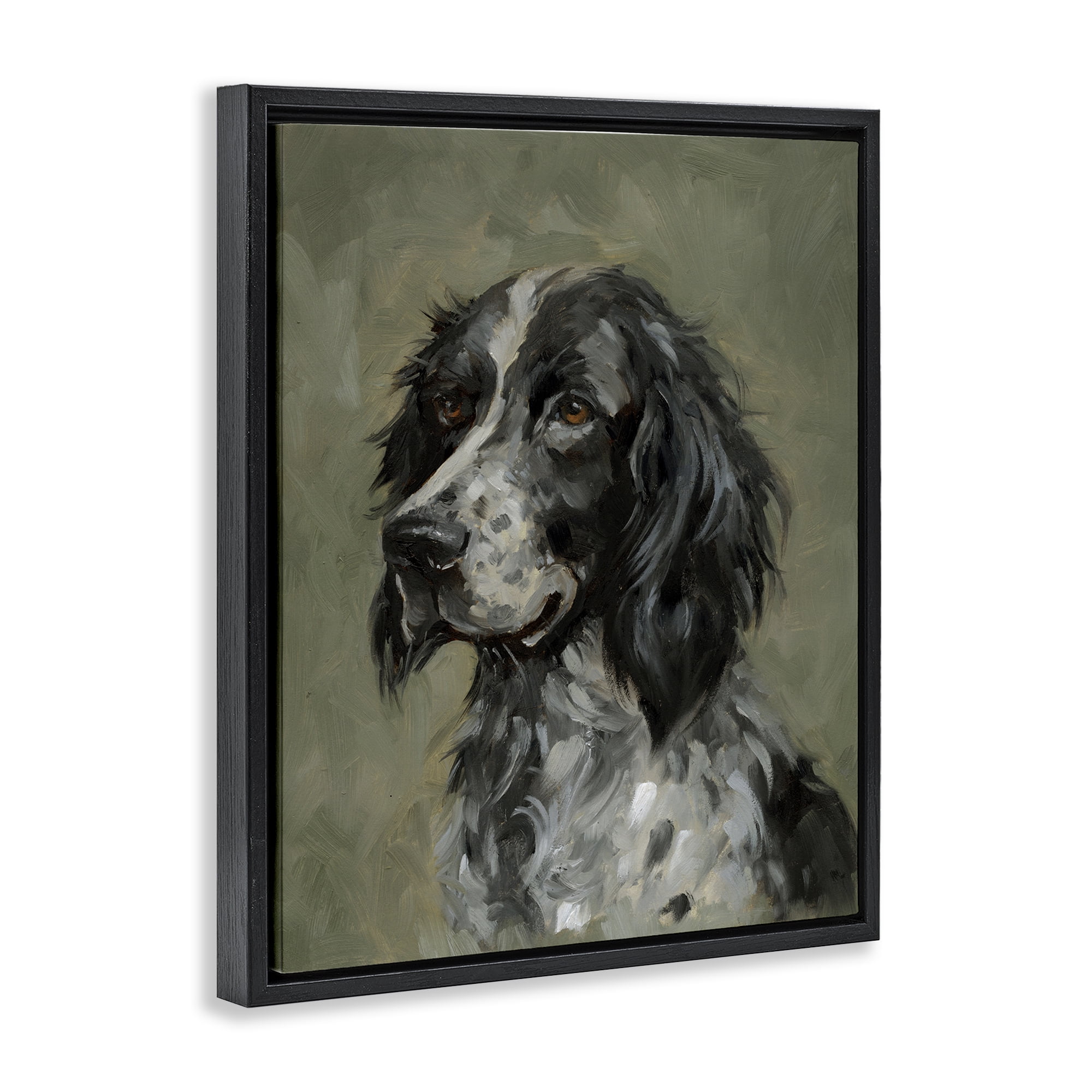 Stupell Industries Cocker Spaniel Portrait Animals & Insects Painting Black Floater Framed Canvas Art Print Wall Art, 17 x 21