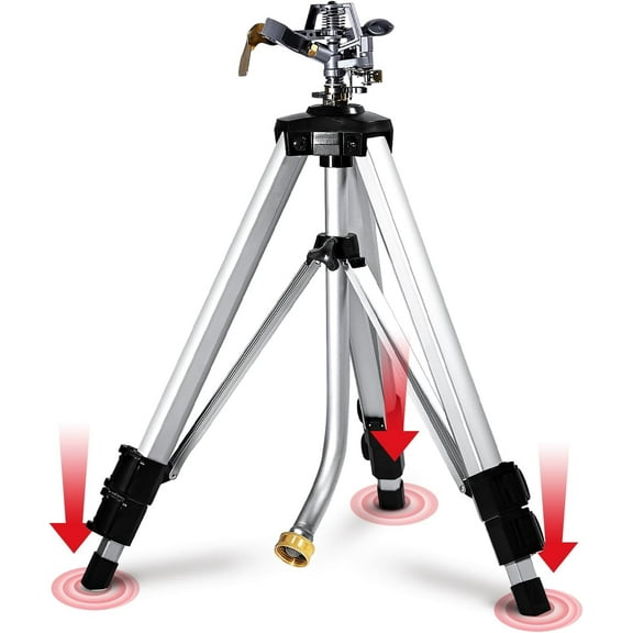YAMATIC Impact Sprinkler with Adjustable Tripod Base, 360° Rotation, 20-90ft Spray Range for Lawn & Yard