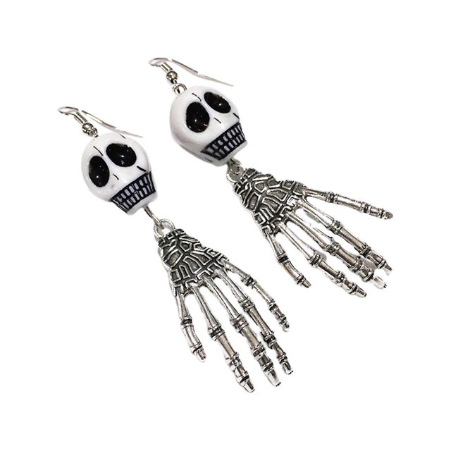 1 Pendientes colgantes de mano de fantasma únicos, aretes extraños de Halloween, Calavera para cabeza