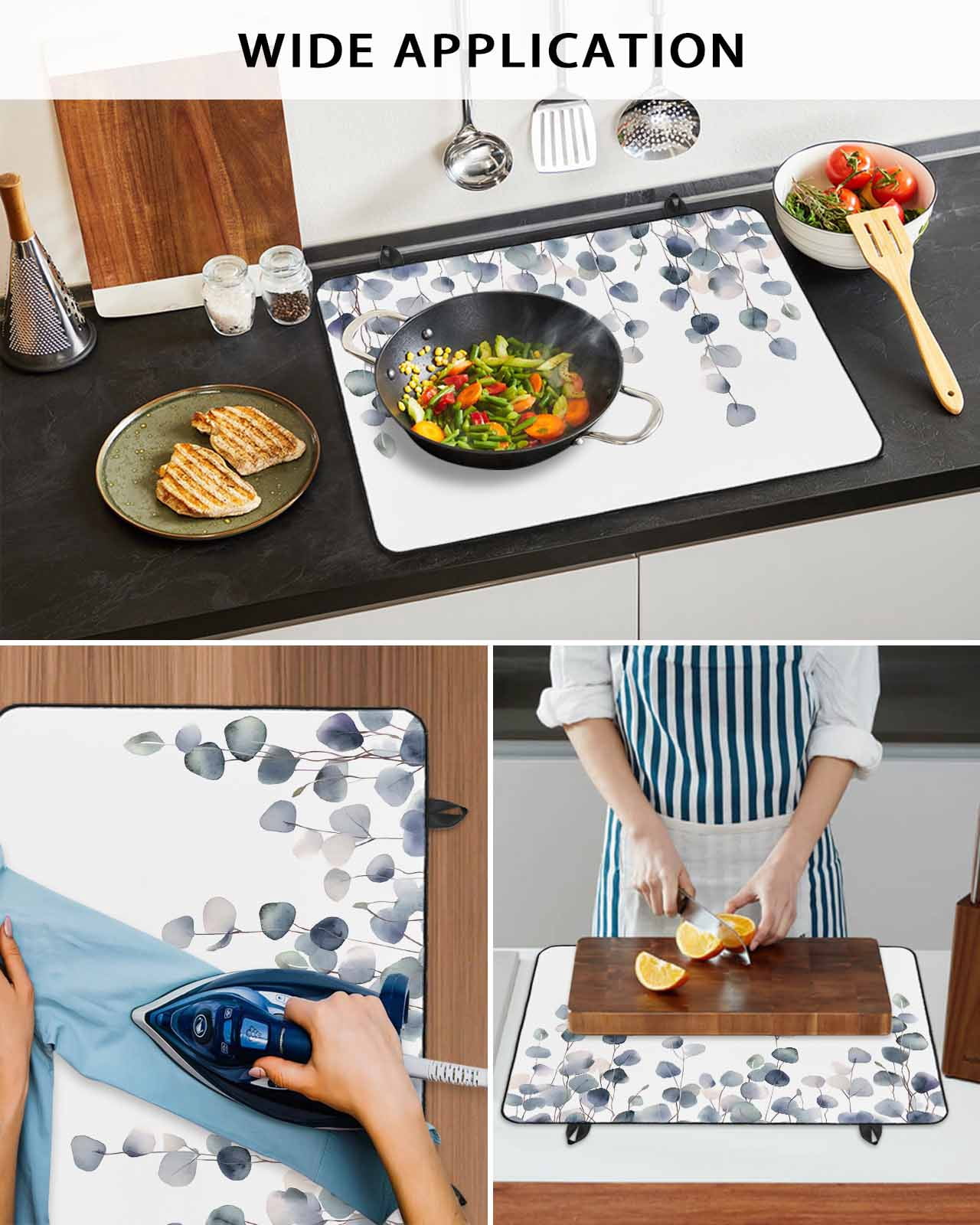 nqOlkjepod Large Induction Cooktop Protector Mat 24"x21", Watercolor Leaves Stove Top Covers for Electric Stove, Simple Rustic Spring Botanical Vines Stove Burner Cover Mats, Glass Top Stove Cover