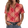 thumbnail image 2 of Dwralegc Womens Short Sleeve Tunic Blouse V Neck Button Down Shirts Dressy Casual Work Clothing Business Solid Color Summer Spring Short Sleeve Tops Watermelon Red M, 2 of 5
