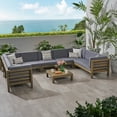 thumbnail image 3 of GDF Studio Emma Outdoor 9 Seater Acacia Wood Sectional Sofa Set, Teak and Beige, 3 of 12