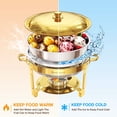 thumbnail image 6 of WARMOUNTS Gold Chafing Dishes for Buffet 4 Pack, Stainless Steel Chafing Dish Buffet Set 5QT, Round Chafing Dishes with Lid & Holder, Mirror-Polished No Finger Cuts for Party Catering Events Wedding, 6 of 11