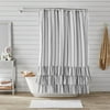 Striped Ruffle Printed Polyester Microfiber Fabric Shower Curtain by Better Homes & Gardens, Ruffled Tiered Border, Dark Charcoal and White Vertical Stripe, 72  x 72