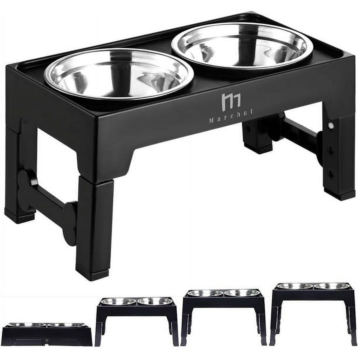 Marchul Elevated Dog Bowls 4 Height Adjustable Raised Dog Bowls With 2 Stainless Steel Non Slip Dog Food And Water Bowl With Stand Adjusts To 3.5 9