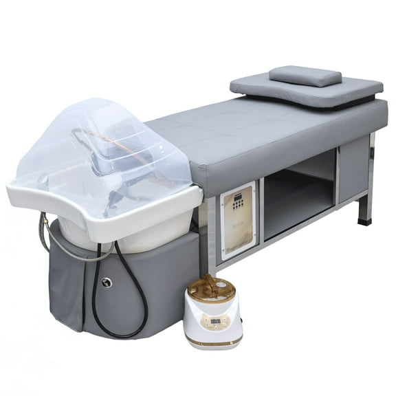 METRO Head Spa Bed, U-Shape Water Massage Shampoo Backwash Unit with Cover Pillow, Spa Resort Hair Salon Equipment, Grey