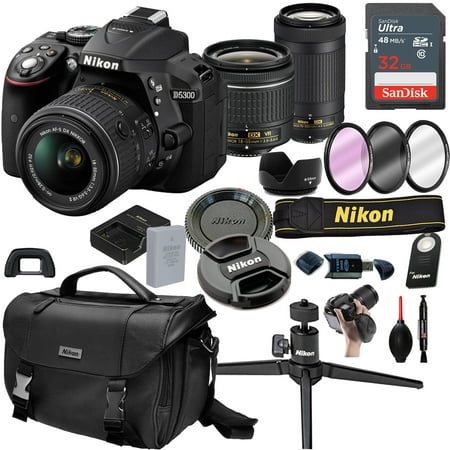 Nikon D5300 DSLR Camera with 18-55mm VR  and 70-300mm Lenses + 32GB Card, Tripod,Case and More (21pc