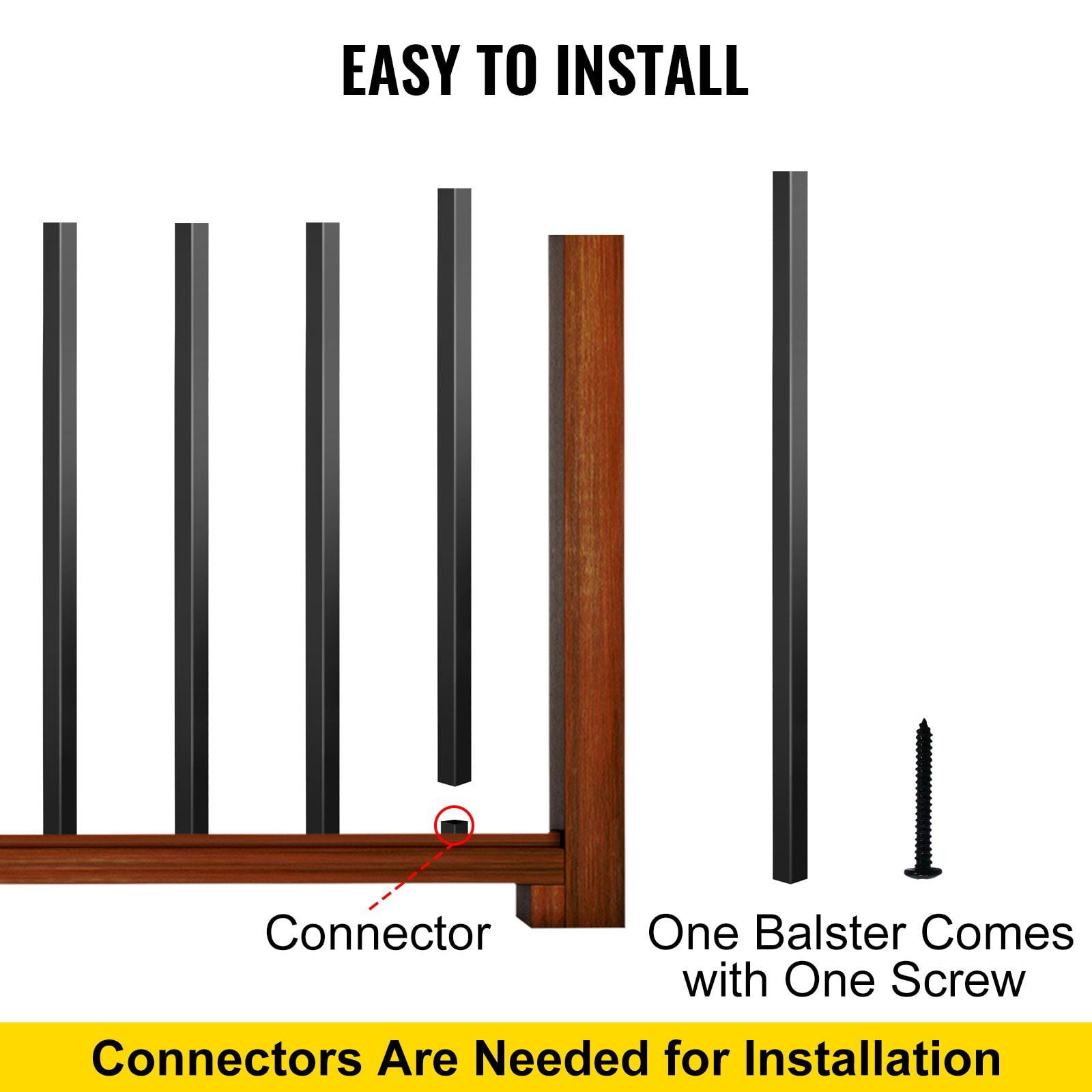 26" Aluminum Deck Balusters (101-Pack), 0.75" Square Spindles with Screws, Sturdy Railing for Outdoor Stairs, Porch & Deck