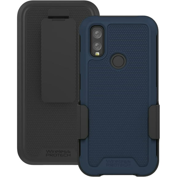 Wireless ProTech Case Compatible with Kyocera DuraSport Phone Model C6930. Heavy Duty Rotating Belt Clip Holster and Rugged Flexible TPU Case Combo (Navy Blue)