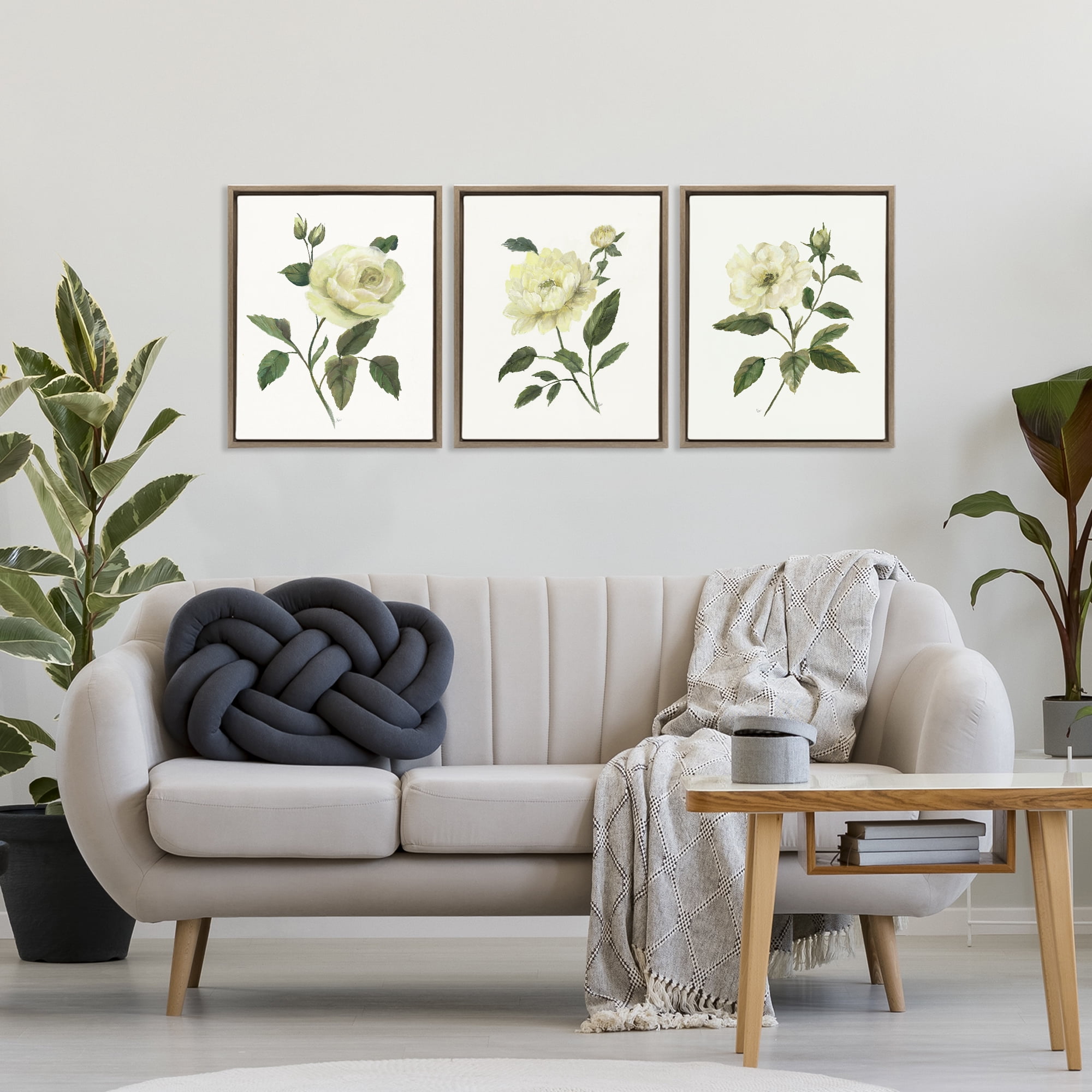Stupell Industries Ivory Budding Garden Flowers 3 Piece Brown Framed Floater Canvas Set, design by Nan